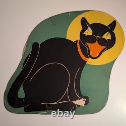 VTG Beistle Carte en Papier Découpée Jaune Lune Chat Noir Décoration d'Halloween RARE