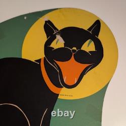 VTG Beistle Carte en Papier Découpée Jaune Lune Chat Noir Décoration d'Halloween RARE