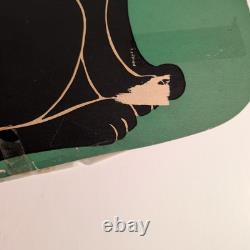 VTG Beistle Carte en Papier Découpée Jaune Lune Chat Noir Décoration d'Halloween RARE