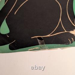 VTG Beistle Carte en Papier Découpée Jaune Lune Chat Noir Décoration d'Halloween RARE