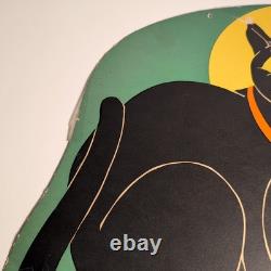 VTG Beistle Carte en Papier Découpée Jaune Lune Chat Noir Décoration d'Halloween RARE