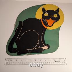 VTG Beistle Carte en Papier Découpée Jaune Lune Chat Noir Décoration d'Halloween RARE