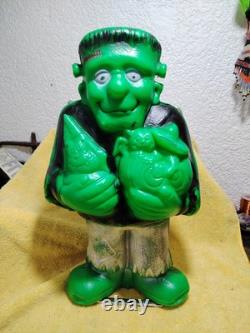 VTG années 80 RARE CONTENANT À BONBON FRANKENSTEIN JOUET MEXICAIN, KO CONTREFAÇON EN PLASTIQUE 16