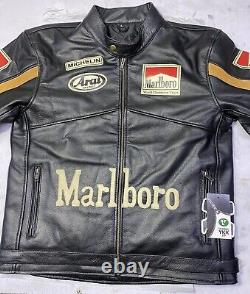 Veste en cuir pour hommes Marlboro Vintage Racing Rare Motorcycle Biker Racer