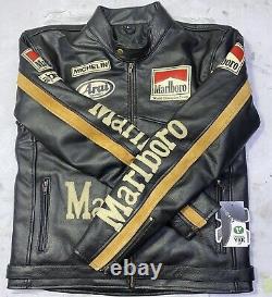 Veste en cuir pour hommes Marlboro Vintage Racing Rare Motorcycle Biker Racer