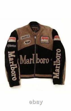 Veste en cuir vintage de course rare pour motard en cuir Marlboro pour homme