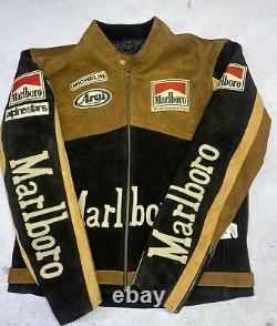 Veste en cuir vintage de course rare pour motard en cuir Marlboro pour homme