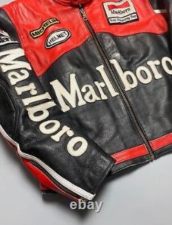 Veste en cuir vintage de course rare pour motards en cuir Marlboro