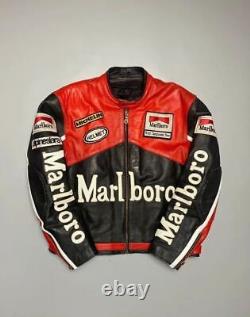 Veste en cuir vintage de course rare pour motocycliste Marlboro
