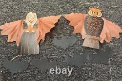 Vieille Et Rare Beistle Halloween Witch Owl Et Bats Décorations