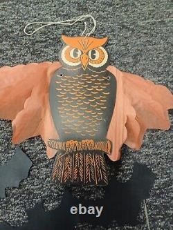 Vieille Et Rare Beistle Halloween Witch Owl Et Bats Décorations