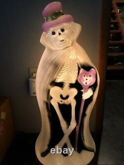 Vieille Moule Blow Rare Halloween Squelette W Cat Cane Squelette Cape Hat Ghoul