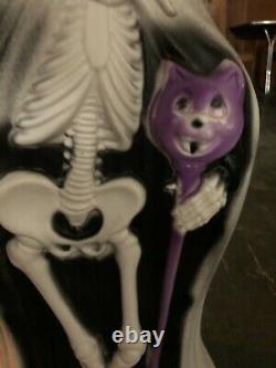 Vieille Moule Blow Rare Halloween Squelette W Cat Cane Squelette Cape Hat Ghoul