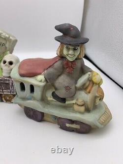 Vieux Train D'halloween 5 Pièces Ceramic Witch Ghost Mummy Cimetière Rare Htf