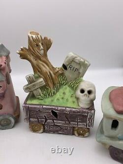 Vieux Train D'halloween 5 Pièces Ceramic Witch Ghost Mummy Cimetière Rare Htf