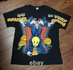 Vintage 1998 Looney Tunes Sylvester Tweety Bird Halloween T-shirt Rare Tee Vtg