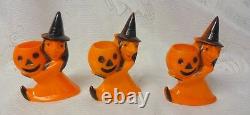 Vintage 3 Sorcières Avec Citrouilles Halloween Hard Plastic Candy Container Toys Rare