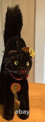 Vintage Allemand Rare Steiff Halloween Scaredy Cat Avec Toutes Les Cartes D'identité Miniature 5 Tall