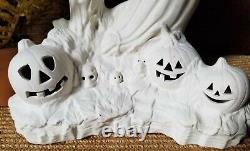 Vintage Céramique Inpainte Light Up Ghost Jack O Lanterne Pumpkin Halloween Rare