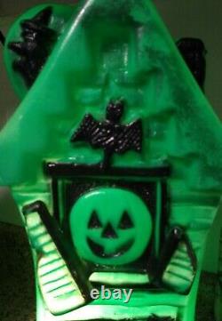 Vintage Halloween Blow Mold Light Up Green Haunted House Rare