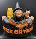 Vintage Halloween Chalkware Witch Owl Chat Candy Bowl Old Rare! Très Cool! 7x7