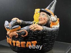 Vintage Halloween Chalkware Witch Owl Chat Candy Bowl Old Rare! Très Cool! 7x7