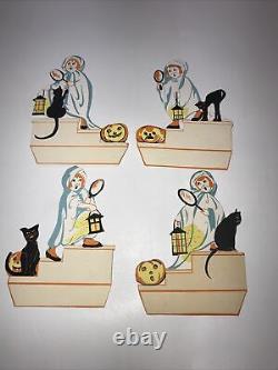 Vintage Halloween Place Cards Set 4 Jol Black Cat Antique Vintage Rare