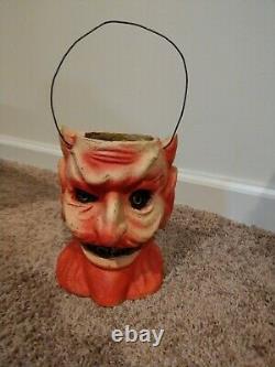 Vintage Halloween Style Devil Head Bucket Candy Container Rare