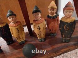 Vintage Halloween Style Jeu Brownie Bowling Pin Boy Figurines Rare