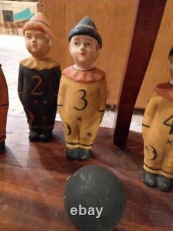 Vintage Halloween Style Jeu Brownie Bowling Pin Boy Figurines Rare