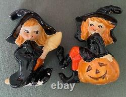 Vintage Lefton Japon Halloween Sorcière Filles Sel Et Poivre Shakers Rare Htf