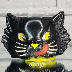 Vintage Lucky Black Cat Plastic Wall Pocket Cup 1950s Halloween Gothic Rare