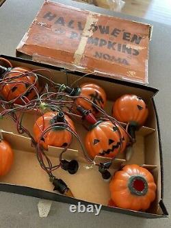 Vintage Noma Plastique Dur Rare Halloween Pumpkin Witch Light Set Dans La Boîte D'origine
