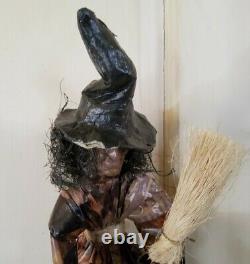 Vintage Paper Mache Volant Witch Broomstick Suspendant 14'' Long Rare Halloween