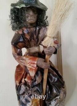 Vintage Paper Mache Volant Witch Broomstick Suspendant 14'' Long Rare Halloween