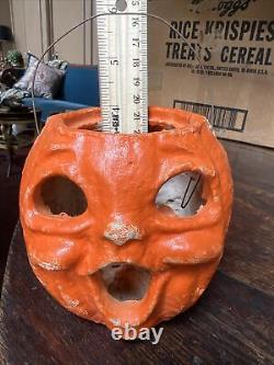 Vintage RARE 2 CÔTÉS Paper Mache Pulp Halloween Jack-O'-Lantern Candy Container