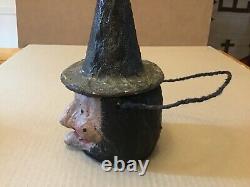 Vintage Rare Halloween Allemand Papermache Witch Lanterne