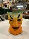 Vintage Rare Halloween Paper Mache Yellow Devil Candy Jack O Lantern With Insert