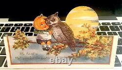 Vintage Whitney Child Jol & Owl 3d Pop Up Antique Halloween Carte Postale (rare)