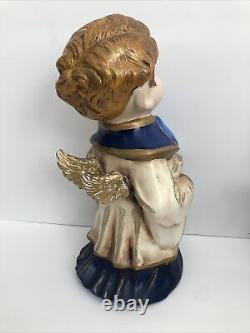 Vtg 1970 Byron Mold Handmade Angel Ceramic Girl Boy Chanter Lanterne & Livre-rare
