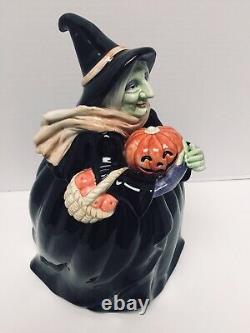 Vtg 1987 Rare Fitz Floyd Halloween Witch Cookie Jar Pumpkin Jack O' Lantern Box