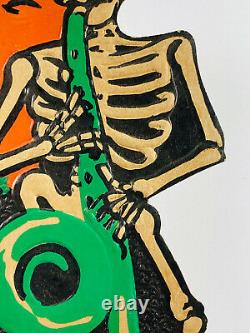 Vtg Années 1930 Beistle Halloween Embossed Diecut Skeletons Moon Saxophone Banjo Rare
