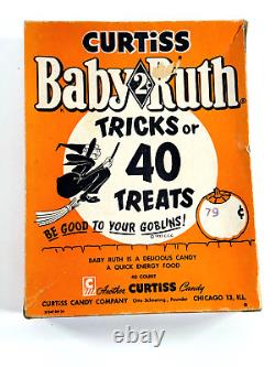 Vtg Halloween RARE Boîte de Bonbons Baby Ruth Curtiss 40 comptage Sorcière des années 1950