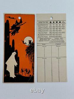 Vtg Halloween RARE années 20 30 carte de pointage fantôme sorcière Art de Cincinnati