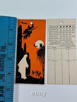 Vtg Halloween RARE années 20 30 carte de pointage fantôme sorcière Art de Cincinnati