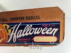 Vtg Halloween RARE caisse de publicité Barr Packing Grape complète WOW