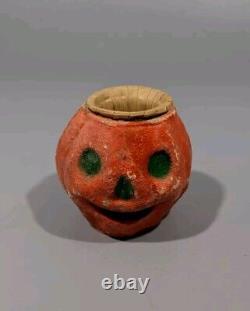 Vtg Halloween pul papier mâché citrouille Jack-O-Lantern tasse à noix RARE