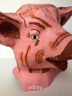 Vtg Papier Mache Head Mask Pig 3 Three Little Pigs 1 Plus Disponible Antique Rare