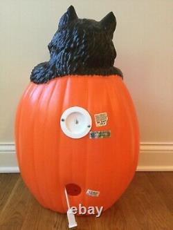 Vtg Rare Halloween Blow Mold Jack-o-lantern/pumpkin & Black Cat Lighted Tpi 27