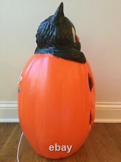 Vtg Rare Halloween Blow Mold Jack-o-lantern/pumpkin & Black Cat Lighted Tpi 27